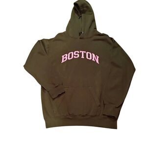 Too Cool Resort Wear Athletic Vintage "Boston" Hoodie Men's XL Pink B Green